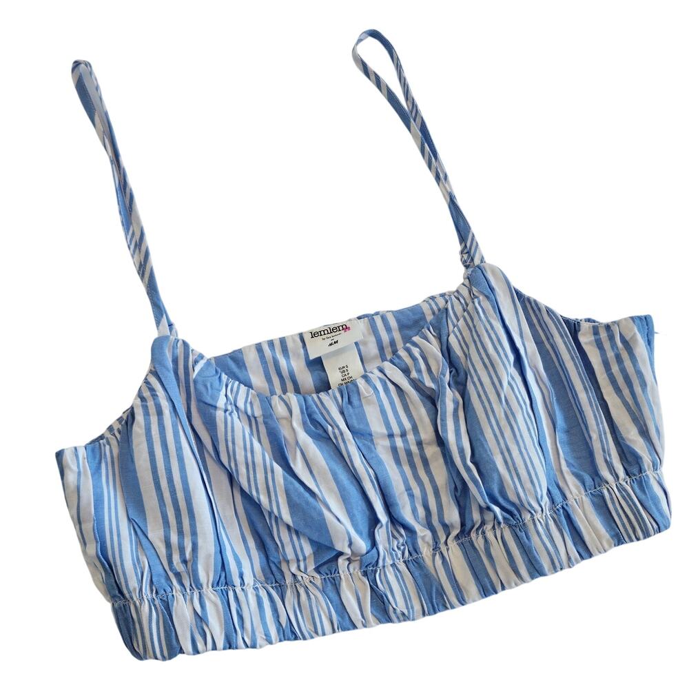 lemlem X H&M Blue Stripe Lyocell Blend Crop Top Women's Size Small Summer Casual